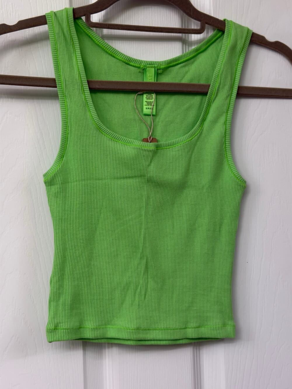 SKIMS NWT neon green Small cotton rib tank top ribbed classic scoop neckline